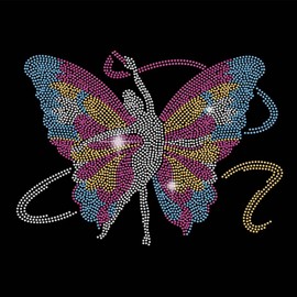 SUPERDANT Butterfly Gymnastics Iron on Rhinestones Transfer Gymnastic Bling Hot Fix Iron on Patch Transfer Decals Ribbon Crystal Heat Transfer Clothing Repair Decor for T-Shirt DIY Art Christmas Gift