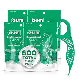 GUM - Púas de hilo limpio profesional – hilo extra fuerte resistente a la trituración, mango de fácil agarre, hilo dental para adultos, sabor a menta fresca, 150 unidades (4 unidades)