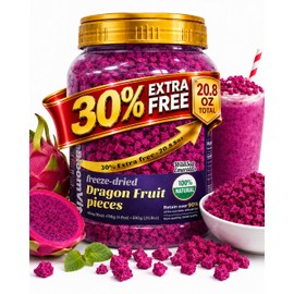 WildSap Emeralds Freeze Dried Dragon Fruit - 20.8 oz (590g) Jumbo Value Can, 100% Real Pitaya Fruit Chunks, No Sugar Added, Non-GMO & Vegan, Crunchy Healthy Snack for Kids, Smoothie Topper & Baking