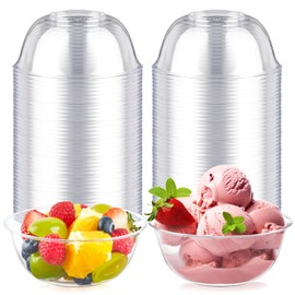 Qeirudu 12 oz Small Clear Plastic Bowls, 100 Pack Disposable Hard Plastic Party Serving Bowls for Salads, Ice Creams, Fruit, Desserts, Parfaits, Snacks