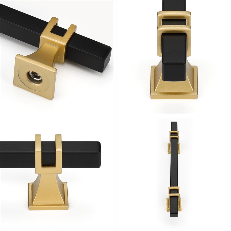Haliwu 10 Pack Black Cabinet Pulls, Black&Gold Cabinet Handles, Square