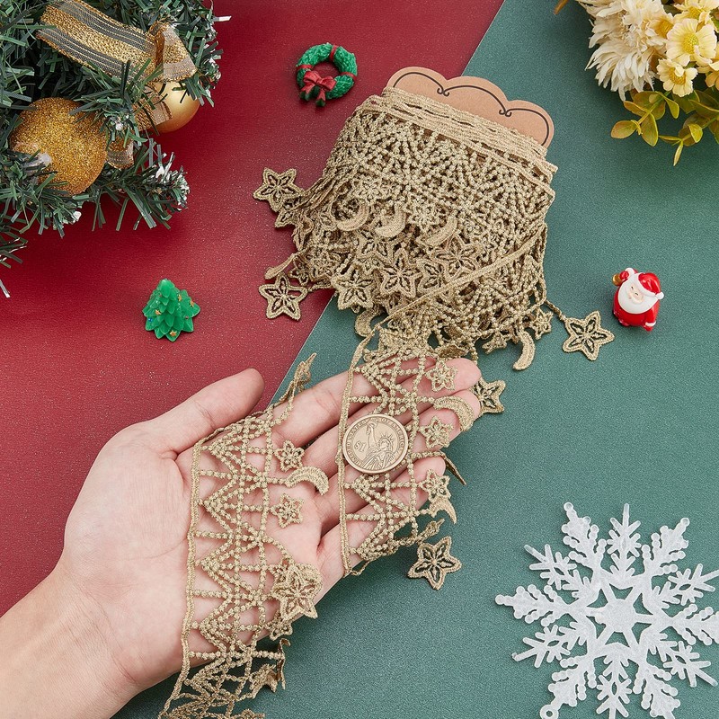 PH PandaHall 5 Yard Metallic Polyester Golden Woven Gimp Braid