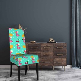 Numland Pink Flamingo Chair Slipcovers Cartoon Tropical Pineapple and Cherry Washable 100% Polyester 1 Pack for Dining Room Kitchen Removable