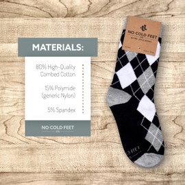 No Cold Feet Kids Boys Fun Dress Socks, Colorful, Patterned, Novelty, Mid-High, Long, Black and White Argyle