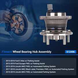 Autoround 512496 Rear Wheel Bearing and Hub Assembly Compatible with Ford Escape 2013-2019, C-Max 2013-2018 & Lincoln MKC 2015-2019, 5-Lugs w/ABS