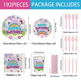 192pcs Dollhouse Plates Napkins Dollhouse Party Supplies Disposable Paper Cups Straws Cartoon Birthday Party Decorations Tableware Set for Kids Girls Birthday Decor 24 Guests