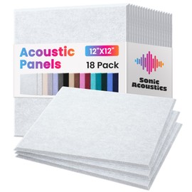 "18-Pack Self-Adhesive Acoustic Panels | High-Density 12x12x0.4 Inch Sound Absorbing Wall Panels for Home, Office, Studio & Recording Rooms (White)"