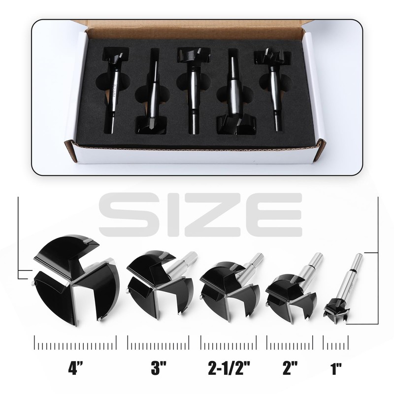 5PCS Forstner Drill Bit,Triple Flute Tungsten Carbide Tipped - for