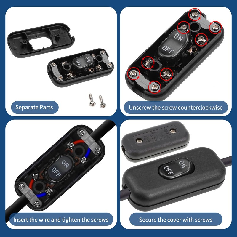 Verazquy Inline Cord Switch, 2Pcs Black Torpedo Switch 6A 250V