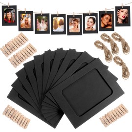 40 Pack Paper Photo Frames Black Paper Photo Flim Hanging Photo Display DIY Wall Picture Frame with Clips Rope Album Wall Décor Picture Photo Frame Set for Bedroom Living Room Office Dorm Decor