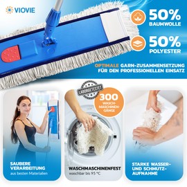 VIOVIE Professional Cotton Mop Cover for Parquet and Real Wood Floors 50 cm Pack of 3 Mop Floor Mop in Professional Quality with Natural Fibres for Thorough Cleaning of Floors Home Office Industry