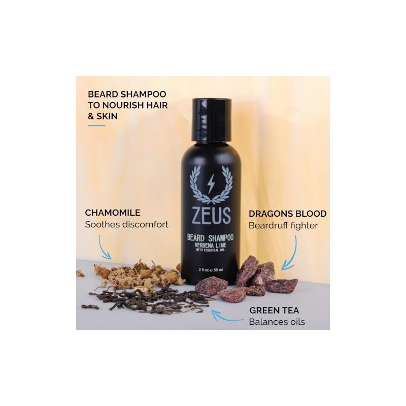 ZEUS Travel Beard Shampoo and Conditioner Set for Men, Verbena