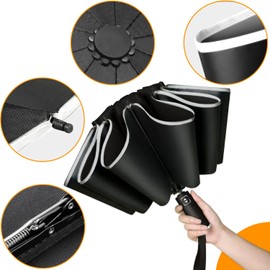 Poligono Windproof Umbrella, Large Pocket Umbrella for Men and Women, Inverted Umbrella 10 Ribs, Automatic Open and Close, Compact, Diameter 105 cm, black