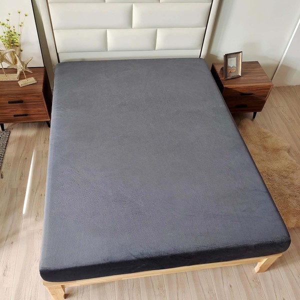 SDY Flannel Sheets Queen Size, Truly Velvet Dark Grey Warm