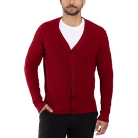 X RAY Mens Cardigan Sweater, Long Sleeve Slim V-Neck Soft Button Down Cardigan Sweaters for Men, Ribbed Jester Red, X-Large