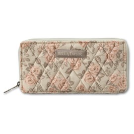 Bella Taylor Slim Card Wallet for Women | Quilted Cotton Fabric Zip Around Credit Card Wallet with RFID Protection | Cameo Rose