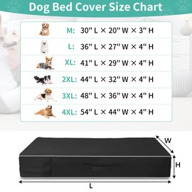 COSHNIBI Dog Bed Cover, 54Lx44Wx4H Inch Waterproof Dog Bed Cover with Zip and Carry Handle, Removable Washable Replacement Dog Bed Cover Cover Cover, Black (Bed Cover Only)