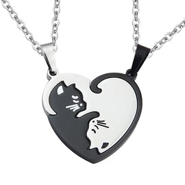YALLNASL Cat Matching Necklaces Heart Pendant Necklace for Women Men Relationship Friendship Necklaces for 2 Cat Necklace for Couples Best Friends BFF Christmas Birthday Gift