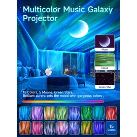 STARYOU Galaxy Projector Northern Lights Projector,15 Colors Moon Lamp Star Projector Night Light Projector,White Noise & Bluetooth Sensory Lights Galaxy Light,Remote Timer Aurora Glow Lamp,Kids Gifts