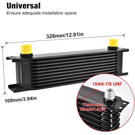 EVIL ENERGY 10 Row Oil Cooler Kit, 10AN Transmission Engine Cooler British Radiator Universal Aluminium Black