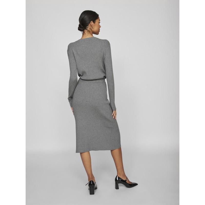 Vila Female Midi Skirt Knitted, Medium Grey Melange