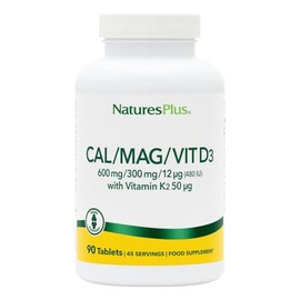 NaturesPlus Calcium Magnesium Vitamin D3 K2 Supplement - Bone, Teeth & Muscle Function Support - High Absorption, Vegan, Gluten Free - 90 Tablets