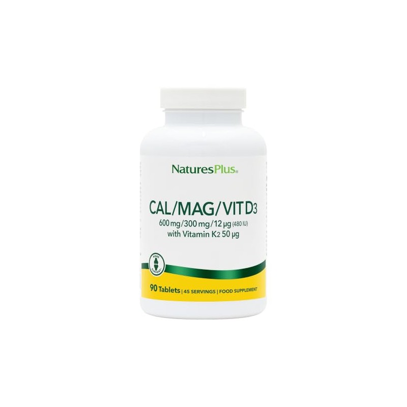 NaturesPlus Calcium Magnesium Vitamin D3 K2 Supplement - Bone, Teeth