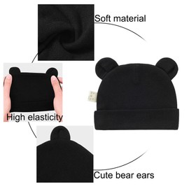 FATASH Baby Hat and Mittens Set (0-3 Months) for Newborn Boys & Girls, Breathable Soft Cotton No-Scratch Gloves & Lightweight Warm Bunny Ear Cap, Unisex Infant Daily Wear Winter Accessories Steel Grey
