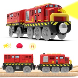 LiRiQi Railway Train Electric Locomotive Wooden Train Toy Children, Locomotive Train (Magnetic Connection), Locomotive Compatible with Wooden Rails, Children's Toy Locomotive, Toy for Toddlers, Red
