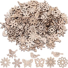 SUNNYCLUE 200Pcs Mini Wood Bird Wooden Flower Pieces Mini Natural Unfinished Blank Butterfly Small Decorations Slices Embellishments Table Confetti Ornaments for Hanging DIY Crafts Party Rustic Decor