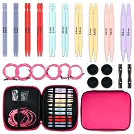 Interchangeable Circular Knitting Needles Set – 10 Sizes 3.75mm–10mm, Plastic Knitting Tools for DIY Hand Knitting, Colorful ABS Needles with Cables, Great for Beginners & Abecedarian Projects