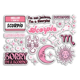 A5 Sticker Sheet Scorpio Vinyl Stickers - Pink Zodiac Star Sign Horoscope Traits Stars Groovy Astrology Girls Women Aesthetic #81862