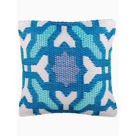 Fab Habitat Outdoor Premium Recycled Plastic Pillow - Waterproof, Fade Resistant - Spanish Tile Farmhouse - Patio, Porch, Deck, Balcony - Seville - Multicolor Blue - 16.5" x 16.5"