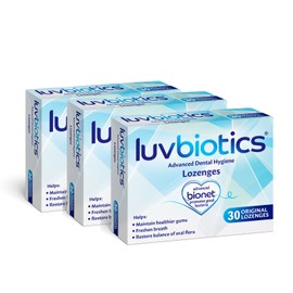 Luvbiotics Original Lozenges with Probiotics & Xylitol Promotes Good Bacteria for Healthy Gums, Fresh Breath & Cavity Protection. No Artificial Colours/sweeteners and preservatives. 3 Pack of 30's