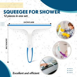 Dandat 12 Pcs Squeegee for Shower Glass Door 9.8'' Small Shower Squeegee for Shower Doors Bulk Silicone Shower Squeegee with Hanging Hole Bathroom Squeegee for Glass Doors Car Mirror Tile