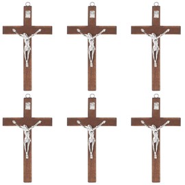 WEBEEDY 6 Stück Kreuz Set Holzkreuz Kruzifix mit Jesus Christus Figur Wand Kreuz katholische Kreuze Wandkreuz Kruzifix zur Firmung Geburt Kommunion Taufe