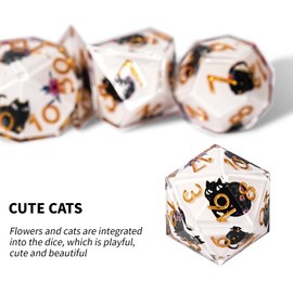 Cat Dice DND Set Cute 7 Pack, D&D Set with Gift Box Polyhedral & RPG Mtg Sharp Edge for Roleplaying Table Games with Dice Bag, Resin