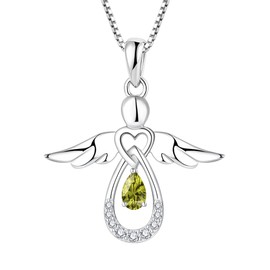 FJ Necklaces for Women Guardian Angel Necklace Pendant 925 Sterling Silver August Birthstone Necklace Peridot Jewellery Gifts for Women Girls