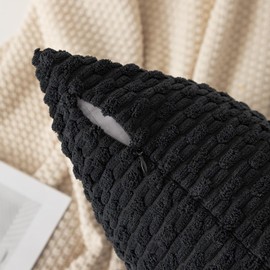 Kevin Textile Set of 2 Decorative Pillow Cover Solid Striped Corduroy Plush Velvet Cushion Cover for Couch 50cm 20 x 20 Inch Black