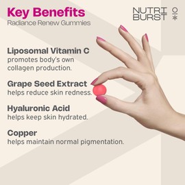 Nutriburst - Vegan Collagen Revive Gummies - Biotin (100µg), Hyaluronic Acid (100mg) + Vitamin C (80mg) - Support Natural Collagen Production, Healthy Hair, Nails & Bones - 60 Gummies 1 Month Supply