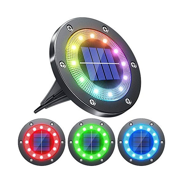 Biling Solar Ground Lights Outdoor with 12LEDs, Multi-Color Auto-Changing Solar Outdoor Lights Waterproof, Solar Garden Lights for Pathway Garden Yard Patio Lawn - (Multi-Color 4pack)