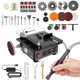 M-T Mini Table Saw, Portable Multi-Functional Desktop Table Saw for Crafts with Adjustable Speed & Angle, All-in-One Cutting, Sanding, Engraving & Drilling Tool for Wood, Acrylic, Plastic, PCB