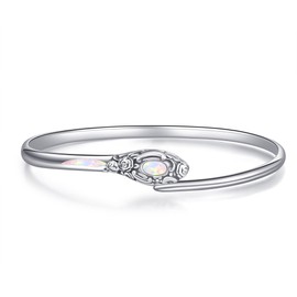 JERWLI Sterling Silver Bangle Bracelets Opal Bangle Bracelets for Women Vintage Flower Cuff Bangle Bracelets Jewelry Gifts