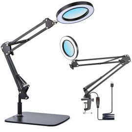 15X Magnifying Glass Lamp with Clamp and Stand, 72 LEDs Desk Lamp with 3 Color Temperatures and 10 Levels Adjustable Brightness for Diamond Art Accessories Hobbies Crafts Reading Close Work Magnifier