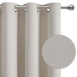 MRTREES 100% Blackout Curtains Eyelet, 2 Panels 54 Inch Drop Thermal Insulated Curtains with Linen for Bedroom, 46x54 Inch 117x137 CM, Natural