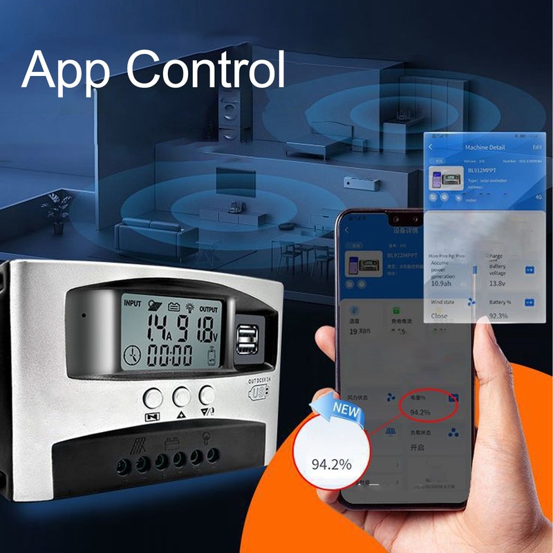 MPPT Solar Charge Controller Bluetooth App Control 12V 24V 36V