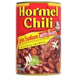 HORMEL Chili With Beans, Less Sodium, (Pack of 12), 15 oz Canned Chili, – 16g Protein per Serving, Gluten-Free - Great for Bowls, Dips, Hot Dogs and Appetitizers