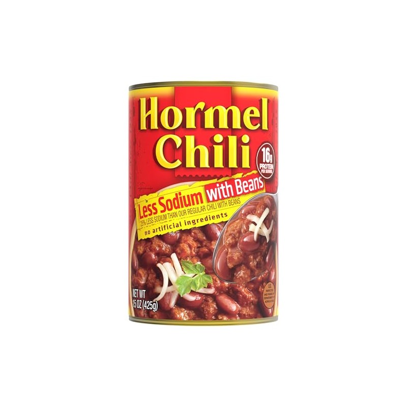 HORMEL Chili With Beans, Less Sodium, (Pack of 12), 15