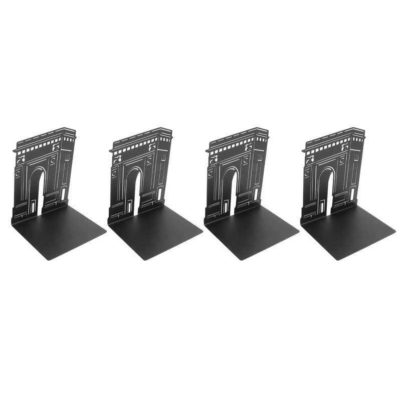 4 Pcs Metal Bookends Anti Slip Exquisite Unique Design Black