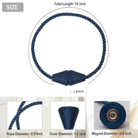 Contoeey Magnetic Curtain Tiebacks 8 Pack Outdoor Rope Curtain Tie Backs Decorative Window Treatment Holdbacks for Home Decorative Curtain, Blue
